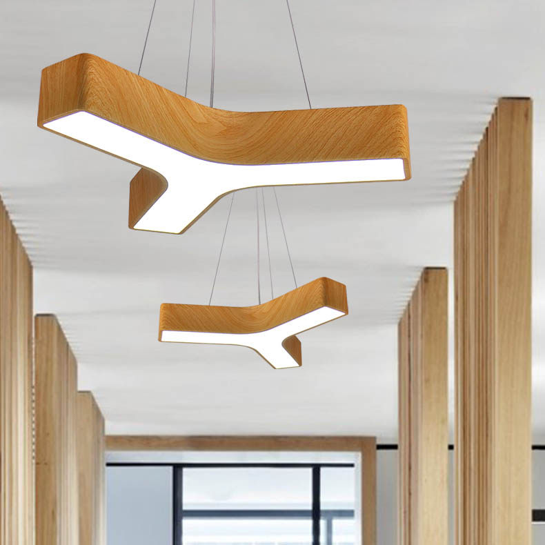 法斯琳现代简约LED办公室吊灯个性Y型木纹灯书房写字楼灯展厅灯具