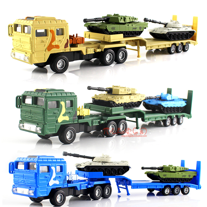 凯迪威军世家仿真合金汽车模型玩具军事运输车坦克拖车平板大卡车