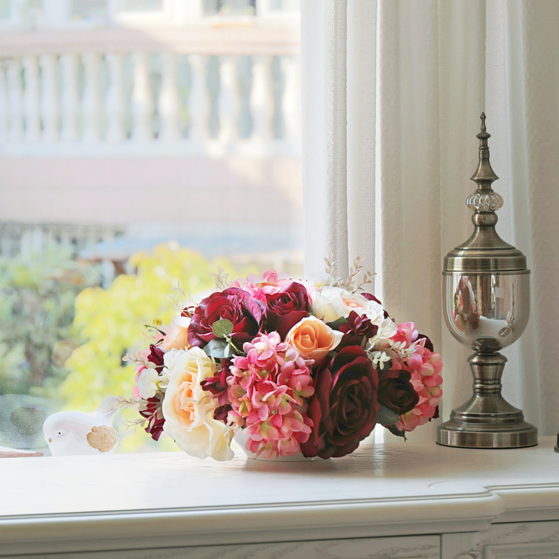 家和玫瑰花卉仿真花绢花套装花艺酒店餐桌花样板房客厅会议花礼品