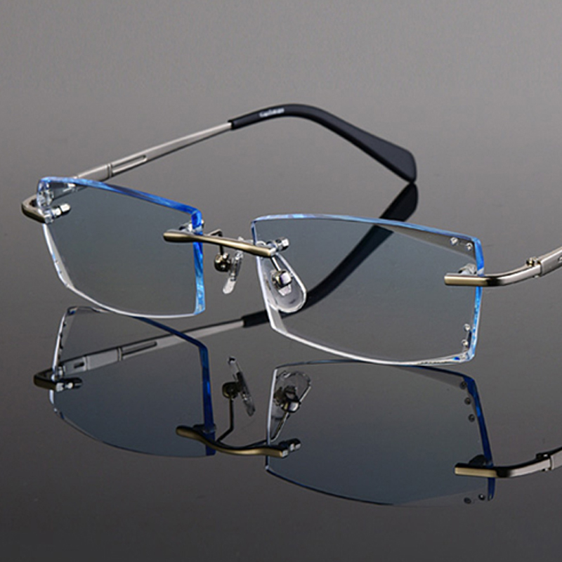 无框变色眼镜框架男钻石切边防辐射潮手机电脑护眼防尘平光护目镜