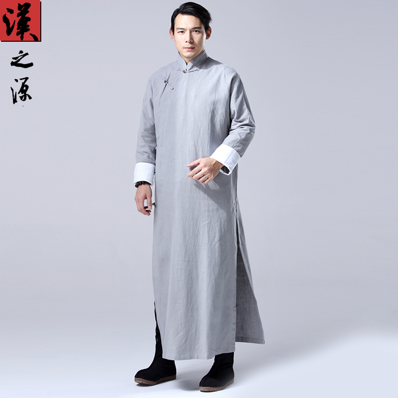 中国风民国长衫男士汉服棉麻唐装外套中式立领大襟男装禅修居士服