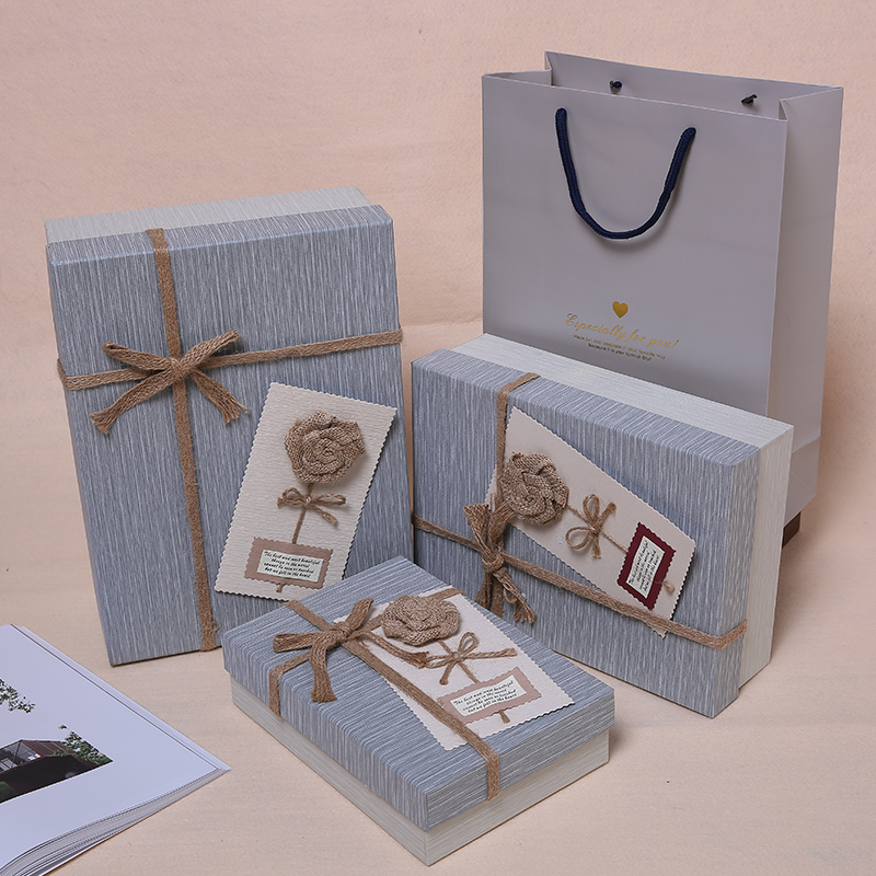 新款复古麻绳礼品盒生日包装盒小清新衣服礼物盒装书相框礼盒定制