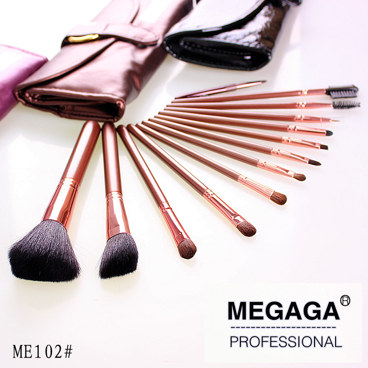 MEGAGA美妆工具 长杆12支动物毛化妆套刷 专业化妆刷套装 包邮