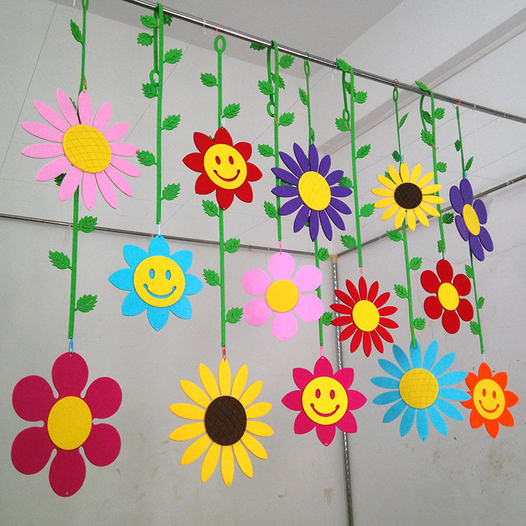 幼儿园装饰用品无纺布双面向日葵花朵空中挂饰教室走廊环境布置