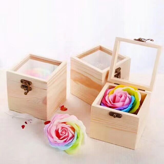 永生花木盒 玫瑰花包装木盒玻璃盖定制定做木盒首饰盒收纳盒