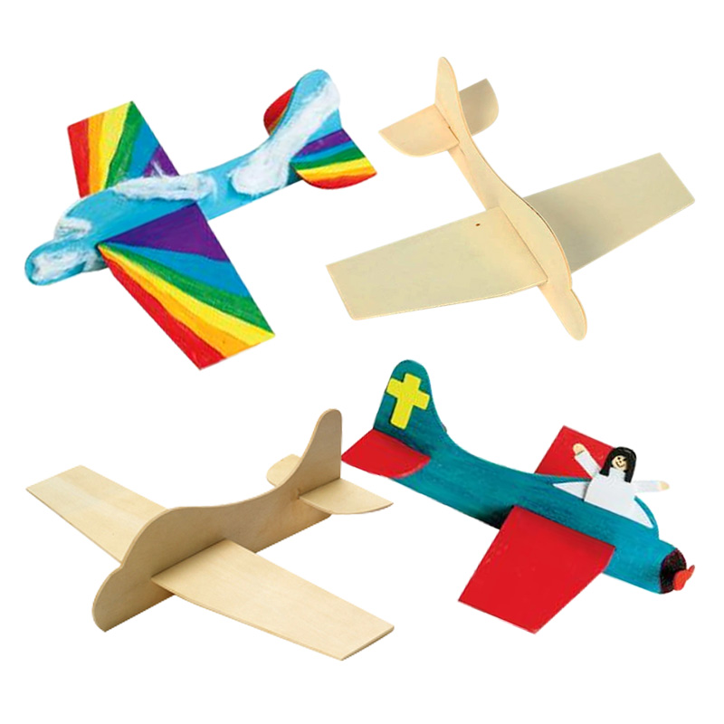 儿童手工diy白坯木制拼插飞机老鹰模型幼儿园白模涂鸦色绘画玩具