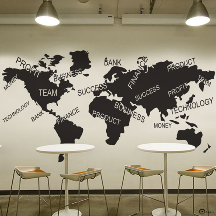 英文世界地图励志贴纸公司企业文化墙办公室贴花背景墙贴画壁纸画