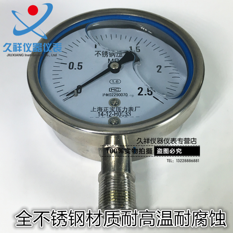 YN100BF 1.6Mpa 耐震压力表 全不锈钢耐震压力表 上海压力表