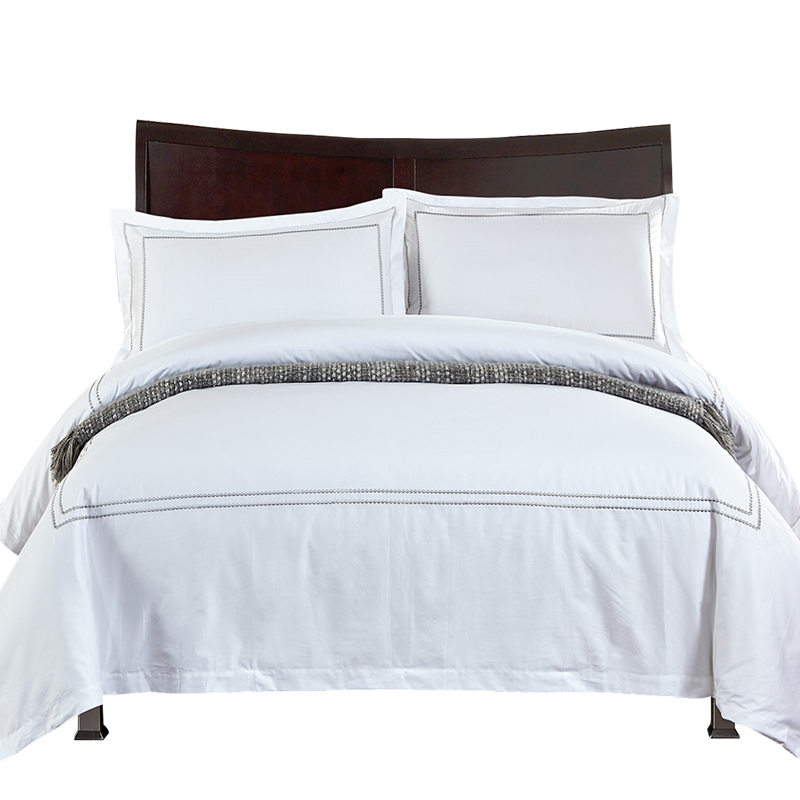 罗曼德60支棉纯白贡缎绣框四件套酒店布草宾馆被套床单床上用品