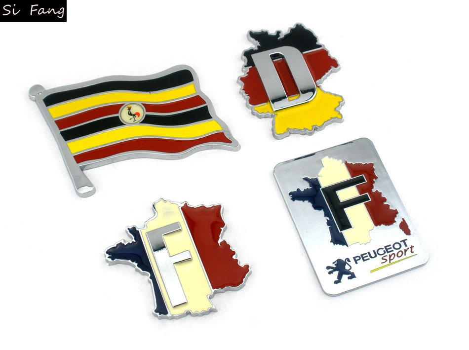 汽车个性车标地图国旗镀铬车贴法国德国标致乌干达3D立体装饰车贴