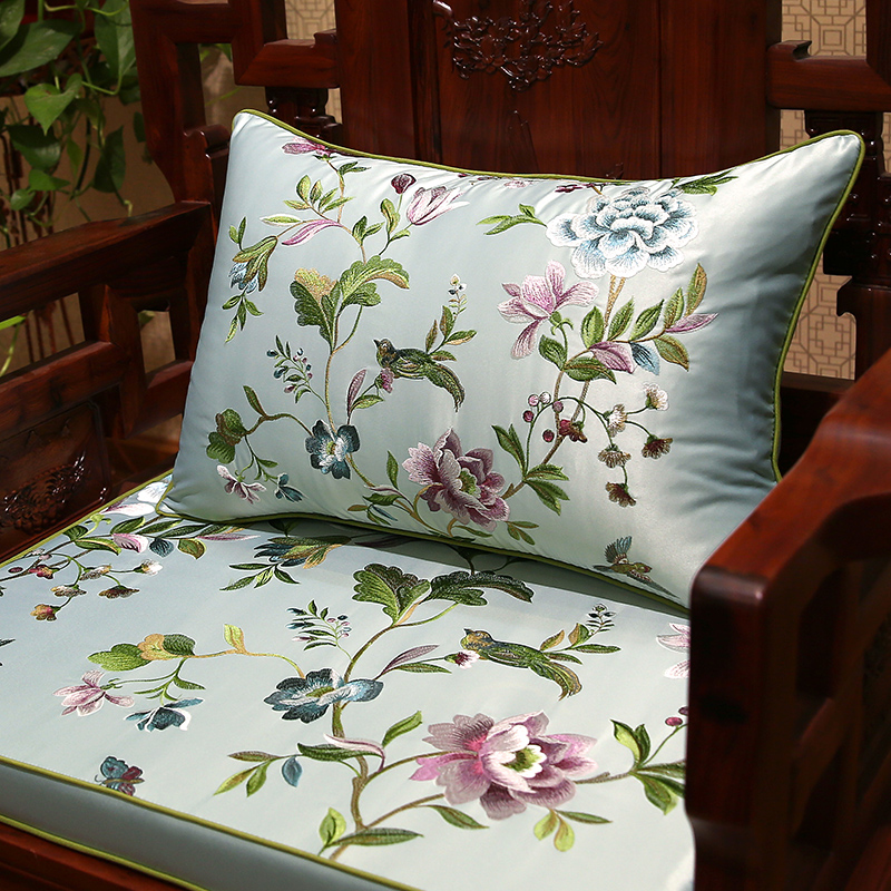 新款中式花鸟刺绣红木沙发坐垫圈椅罗汉床加厚海绵防滑座垫套定制