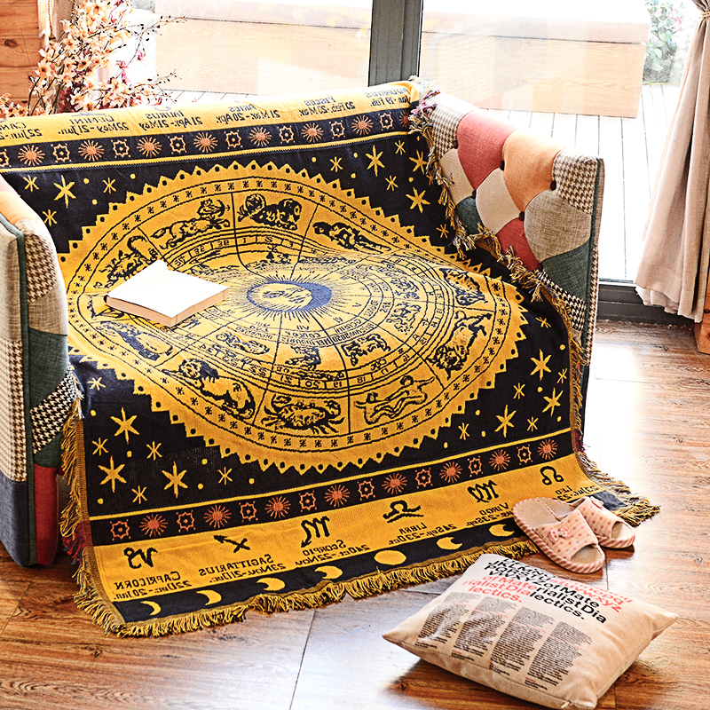 吉云布艺自制高品质线毯纯棉欧美星座沙发毯垫子沙发盖毯挂毯桌布