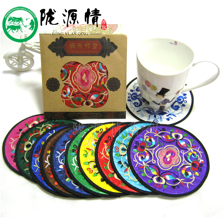 中国风刺绣布艺杯垫 中国特色礼品 出国小礼物送老外民间手工艺品