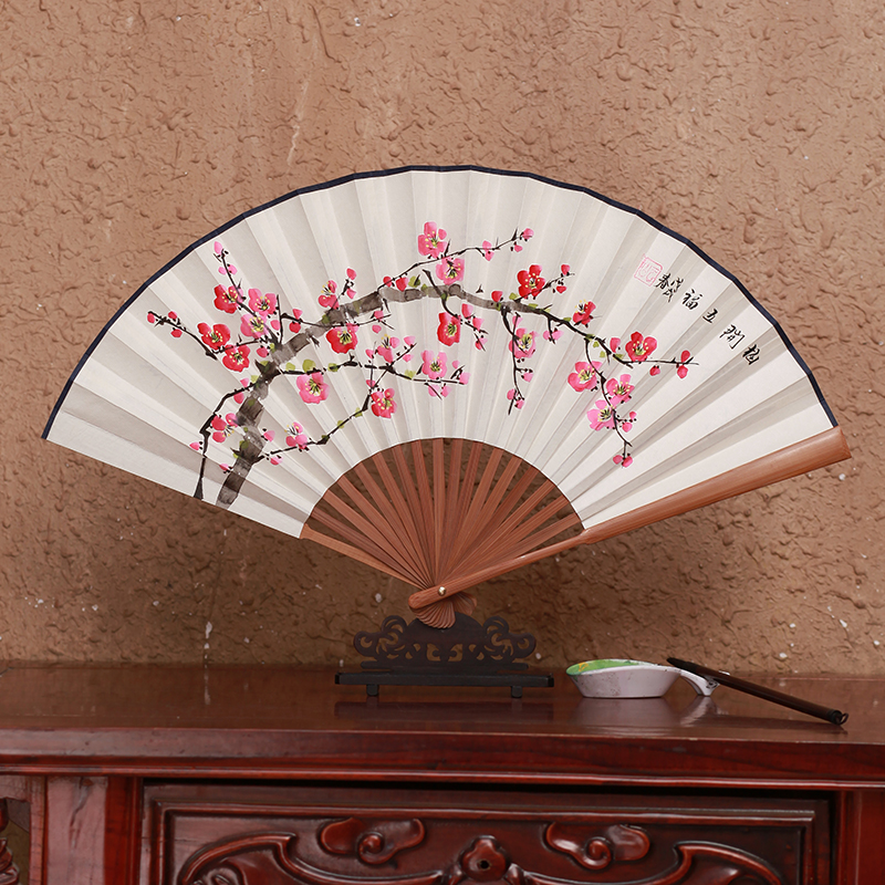 男女扇子折扇男式8寸手绘桃花扇 中国风白纸扇日用扇工艺礼品竹扇