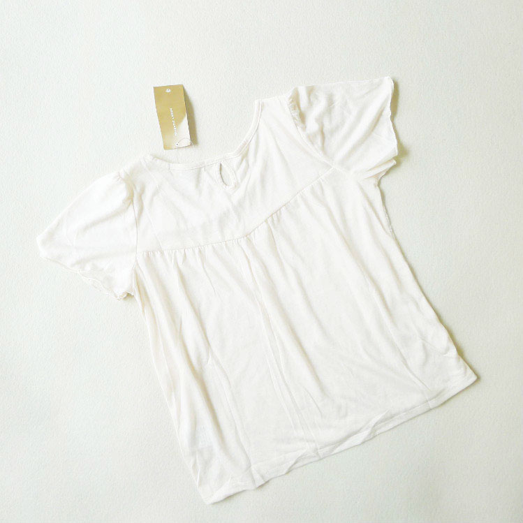 处理！外贸 日单女装夏季女款短袖纯色镂空蕾丝上衣 T恤 奶白色