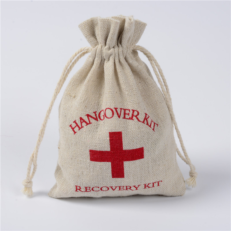 棉布急救包装袋 红十字宿醉工具包 Hangover Kit Bags 派对礼品袋